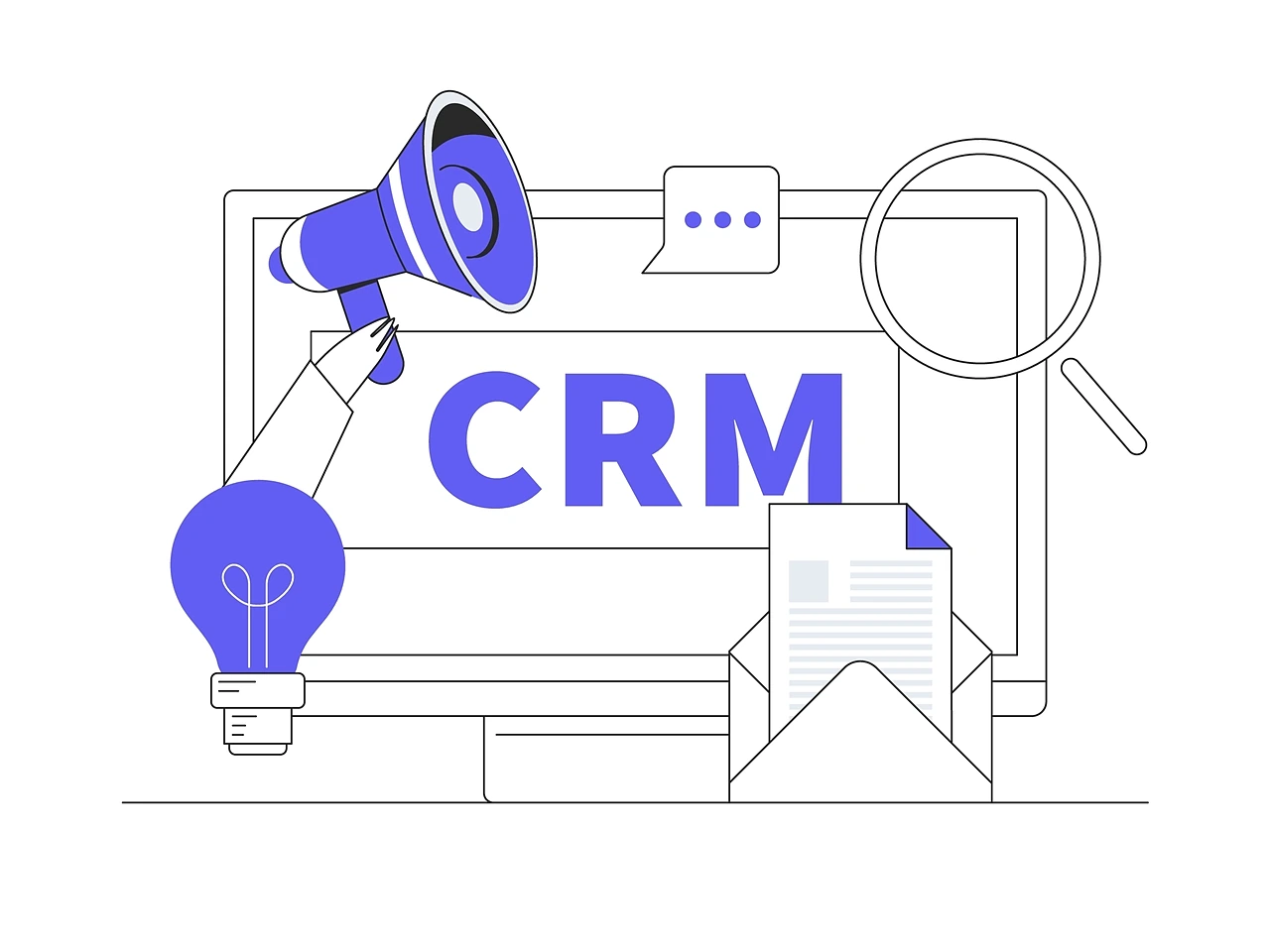 CRMの画面とメール配信を表したイラスト